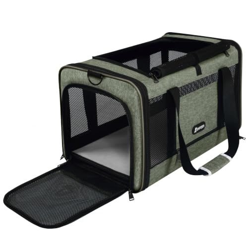 GAPZER Medium Cat Carrier Bag Lightweight, Soft-Sided Small Pet Carry Crate Teacup Breed Dogs, Top Loader Yorkie Kennel Sturdy Durable Mesh up to 15 lbs for Indoor House Dark Green - color: Olive