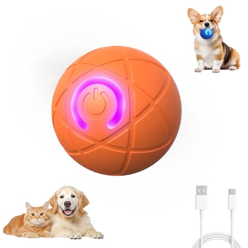 Smart Jumping Ball Toy for Dogs, Duraspin Dog Bouncing, Shaky Ball Toy USB Rechargeable Interactive Bouncing Toys for Puppy Toys (Orange) - color: Orange
