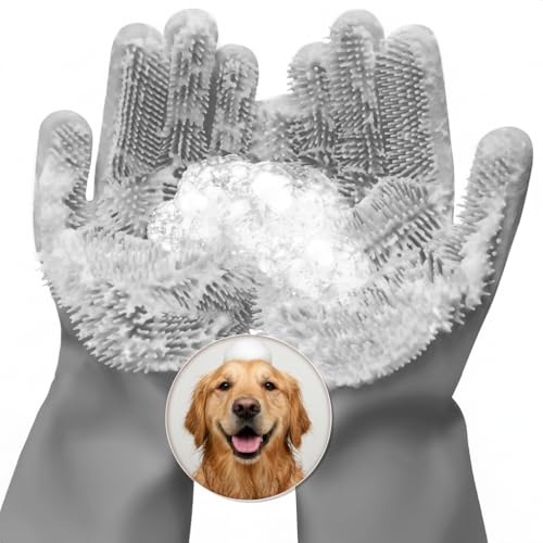 Cat and Dog Shampoo Gloves with 3000 Soft Bristles – 2-in-1 Dog Bath Gloves 11.6", Durable Silicone, Saves Shampoo | Massage, Grooming & Clean Wet or Dry – Made for Every Breed and Coat Style (Grey) - color: Grey