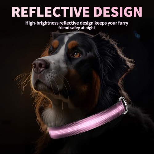 Reflective Dog Collar with Buckle, Heavy Duty Dog Collars with Soft Padded, Adjustable, Ultra-Durable, Pet Collar for Small Medium and Large Dogs (Pink, L) - color: Pink, size: L (18-26'')