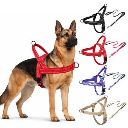 No Pull Dog Harness and Leash Set-Reflective Vest with Handle&5FT Dog Leash with Car Seatbelt Clip,Breathable Mesh&Quick Fit Dog Harness Easy for Medium Large Dogs Training Walking(Red,XL) - color: Reflective-Red, size: XL:Belly Chest-30.6''-39.2''