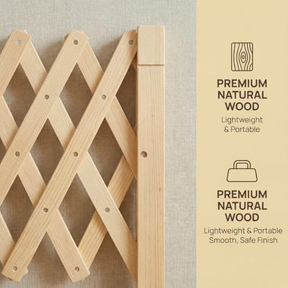 Adjustable Freestanding Wooden Pet Gate for Doorways & Stairs - Pressure Mounted Short Dog Gate, 15in Tall Freestanding Gate Expands 14 to 49in Wide for Dogs and Cats
