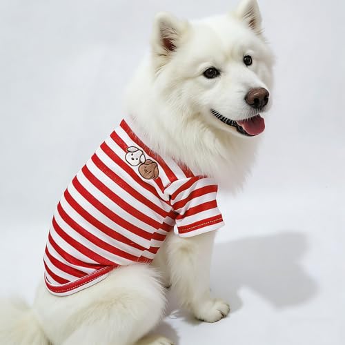 Turtleneck Dog Shirt Cute Doggie Embroidery Super Soft Dog Sweatshirt Stretchy Striped Puppy Pullover for Cats Small Medium Large Dogs (Red Striped, 6X-Large) - color: Red Striped, size: 6X-Large
