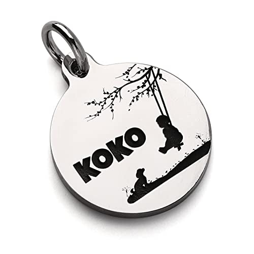 Deep Engraved Dog ID Tag Stainless Steel Personalized Customized Unique Pet ID Card Wolf Round (Swing S) - size: Swing S