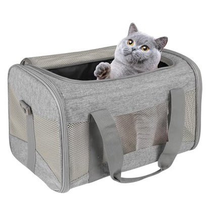Cat Carrying Case - Pet Carrier Airline Approved, Protable and Breathable Pet Travel Carrier Removable Fleece Pad, Collapsible Cat Carrier Dog Carrier for Medium Cats Small Cats Dogs (17*11*11 grey) - color: grey, size: 17.0"L x 11.0"W x 11.0"H