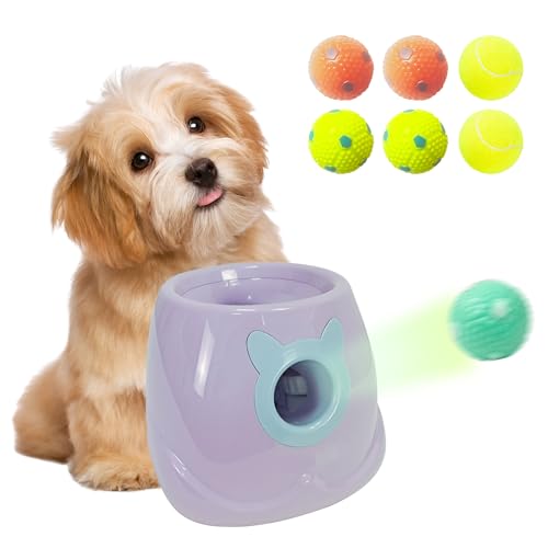 Automatic Dog Ball Launcher for Small to Medium Dogs, Interactive Pet Toy with Balls (Purple)