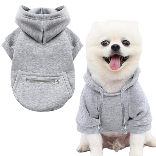 Jecikelon Dog Hoodies for Small Dogs with Zipper Pocket, Soft Fleece Puppy Clothes with Rope Hat, Warm Winter Outfits Cold Weather Coats, Cute Sweatshirt Chihuahua Costume (X-Small, Y02-Grey) - color: Y02-Grey, size: X-Small