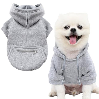 Jecikelon Dog Hoodies for Small Dogs with Zipper Pocket, Soft Fleece Puppy Clothes with Rope Hat, Warm Winter Outfits Cold Weather Coats, Cute Sweatshirt Chihuahua Costume (XX-Small, Y02-Grey) - color: Y02-Grey, size: XX-Small
