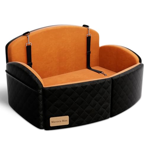 Dog Car Seat for Medium/Large Dogs, Memory Foam Dog Booster Seat with Thick Cushion up to 55 lbs or 2 Small Dogs, Travel Pet Car Seat with Detachable Washable Cover, 2 Safety Leashes (Black/Brown) - color: Black/Brown