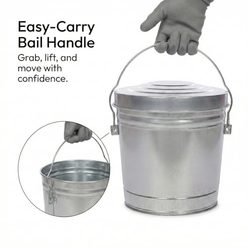 6 Gallon Outdoor Garbage Can, Galvanized Metal Trash Can with Locking Lid, Rust & Weather Resistant Storage Bin for Dog Poop, Pet Food, Charcoal
