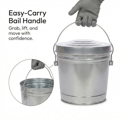 6 Gallon Outdoor Garbage Can, Galvanized Metal Trash Can with Locking Lid, Rust & Weather Resistant Storage Bin for Dog Poop, Pet Food, Charcoal