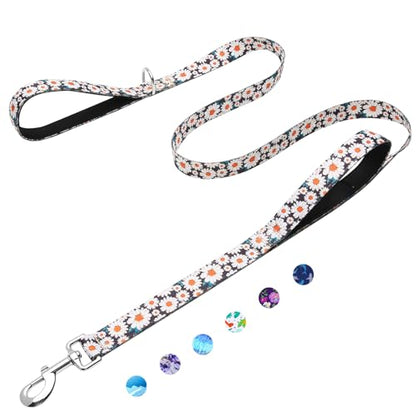 4ft Dog Leash with Two Padded Handles, Heavy Duty Strong Nylon Pet Leash with Soft Neoprene Handle for Small Medium Large Dogs, Daisy - color: Daisy, size: 1 in x 4 ft