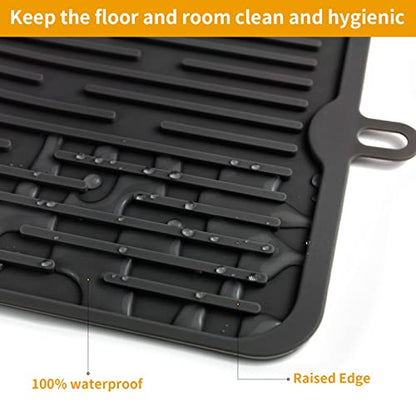 Ptlom Pet Placemat for Dog and Cat, Mat for Prevent Food and Water Overflow, Suitable for Medium and Small Pet, Black, Silicone - color: Black