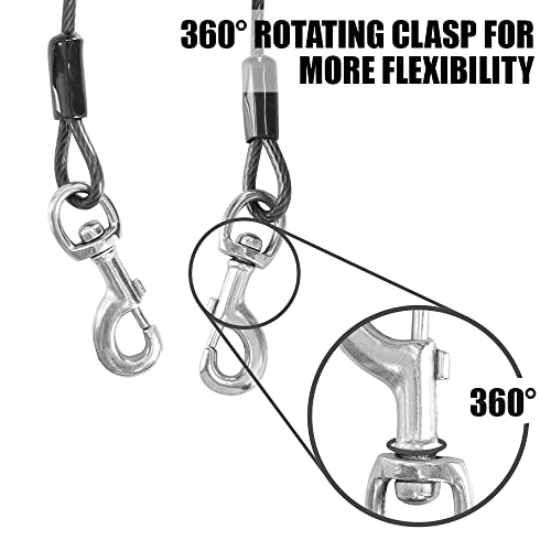 BV Dog Tie Out Cable 25 Feet - Heavy Duty Dog Lead Up to 250 Pounds - Reflective & Rust-Free with Quick Release Swivel Clips & 360° Rotating Clasp - Tangle-Free Dogs Runner for Yard (Grey, Single) - color: 250lbs/ 25ft/ Grey, style: Single