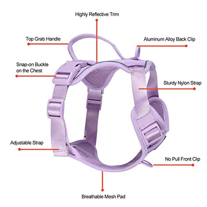Petmolico Dog Harness for Small Dogs, Cute Harness Vest with Two Leash Clips and Soft Handle, Reflective Easy Walk Puppy Vest - Light Purple, Small - color: Light Purple, size: Small