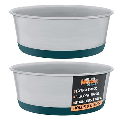 Master Pet Supply Stainless Steel Dog Bowls Set of 2 with Extra Thick Silicone Base - 8 Cup (64 oz) Emerald Sea, Non-Slip, Dishwasher Safe Metal Bowls, Pet Dog Food Bowl for Dogs, Cats, Anti Rust - color: Emerald Sea, size: 8 Cups (64 oz) 2 Pack