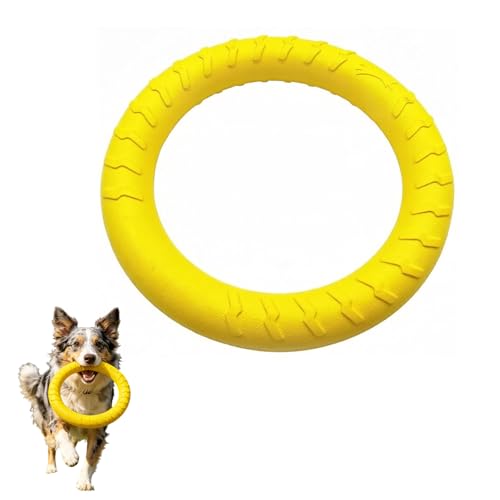 Dog Toys 2-in-1 Rubber Tension Ring & Frisbee, Interactive Chew Toy for Teething Tug of War, for Indoor Outdoor Park Play, for Large Medium Dogs & Puppies (Orange) (Yellow) - color: Yellow