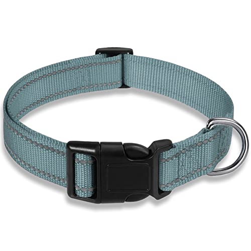 Reflective Dog Collar with Buckle Adjustable Safety Nylon Collars for Small Medium Large Dogs, Grey S - color: Grey, size: Small :Width 5/8",Neck 10-14"