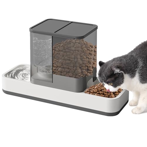 Yummy Sam Automatic Small Pet Feeder and Water Dispenser, 2 in 1 Gravity Cat Auto Pet Feeder and Waterer Set Feeder Dish for Small Medium Pets Dog Puppy Kitten (Grey) - color: Grey