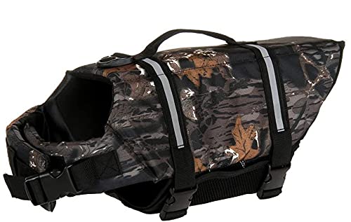 Izefia Dog Life Jacket Swimming Safety Coat Floatation Life Vest Life Saver with Handle for Small Dog Puppy Large Dog (Camouflage Dark, XS) - color: Camouflage Dark, size: X-Small