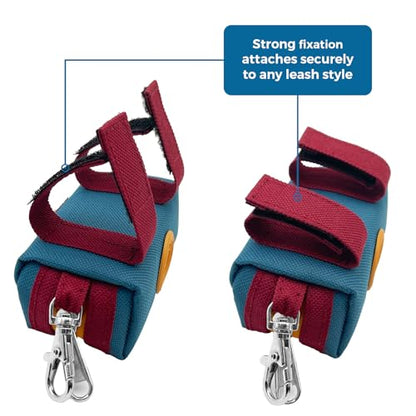Dog Poop Bag Holder for Leash, Zippered Canvas Poop Bag Dispenser Pouch with Velcro Straps & Metal Carabiner Clip, Holds Keys & Treats for Daily Dog Walking - color: Blue