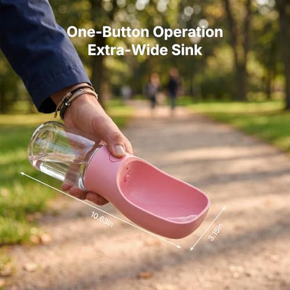 Foldable Dog Water Bottle, Leak Proof Portable Pet Water Dispenser for Dogs and Cats, One-Hand Travel Water Bottle for Walking Hiking Outdoor Use (350ml, Pink)