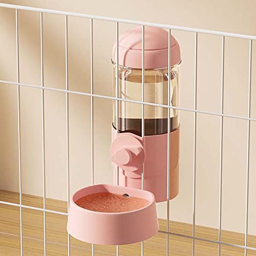 Pet Dog Cat Hanging Automatic Feeders Drinking Bowls, Auto Gravity Rabbits Feeder Water Set, Cage Pet Feeding Bowls Dispenser for Cats Dogs Puppy, Rabbit Hamsters Chinchilla Hedgehog (Pink-Water) - color: Pink-water