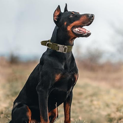 Tactical Dog Collar with Handle - Military Adjustable Dog Training Collar Soft Nylon and Heavy Duty Metal Buckle for Medium Large Dogs - with Patch (Green, X-Large) - color: Green, size: X-Large