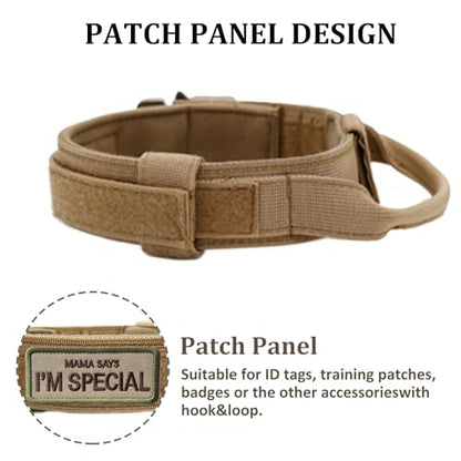 Tactical Dog Collar with Handle - Military Adjustable Dog Training Collar Soft Nylon and Heavy Duty Metal Buckle for Medium Large Dogs - with Patch (Brown, Medium) - color: Brown, size: Medium
