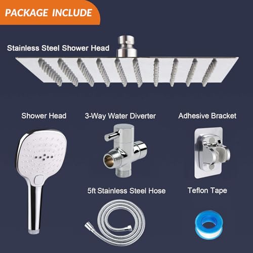 NearMoon Shower Head with Hose, High Pressure Stainless Steel Rain Shower and 3 Settings Handheld Spray Combo with Push Button Flow Control (8 Inch, Chrome Finish) - color: Chrome Finish, size: 8 Inch