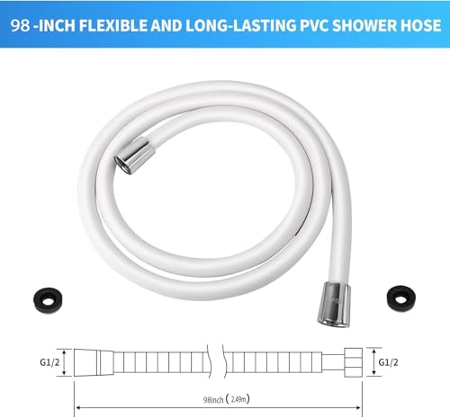 98" PVC Shower Hose Replacement Handheld Kink Free Stainless Steel Shower Head Wand Hose Extension Extra Long with Brass Insert and Nut, Durable & Flexible for Pet Bathing Cleaning - color: White, size: 98 Inches
