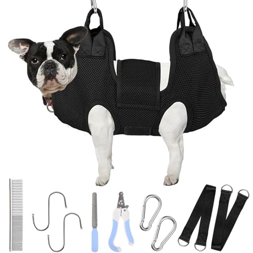 PatiencET Dog Grooming Hammock for Small Dogs Pet Hammock for Nail Trimming Dog Sling for Nail Clipping Dog Hanging Harness (Black S) - color: Black, size: S (17 LB Max)