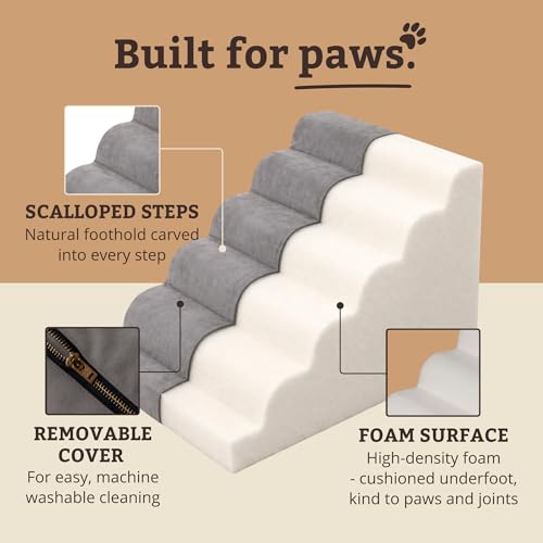 Snoozer Scalloped Pet Stairs for Dogs - Large Foam 5 Step Pet Stairs with Removable, Washable Cover - Secure & Durable 21" H - Lightweight Pet Ramp with 100lbs Capacity - Anthracite