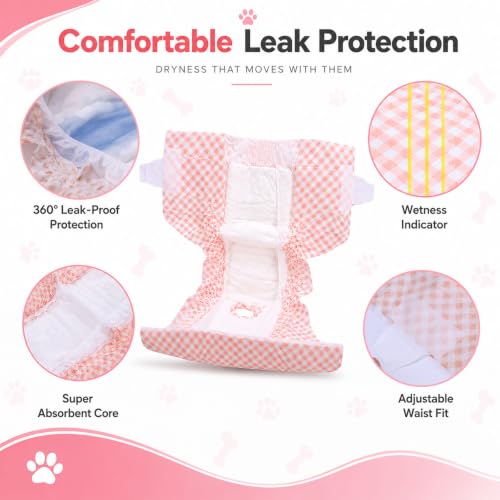 Disposable Female Dog Diapers for Waist 16–21 in, Leakproof, Super Absorbent, Soft Breathable Lining, for Dogs in Heat or Incontinence, 22 Count, L - size: Female 22ct Waist 16~21in(L)