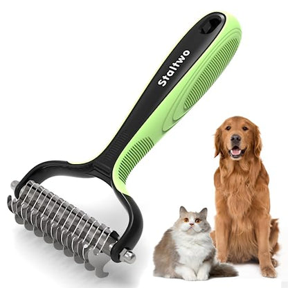 STALTWO Pet Grooming Supplies - 2-in-1 Professional Undercoat Rake and Pet Brush | Shedding Control for Long Haired Dogs and Cats, Deshedding Tool, Pet Grooming for Dogs and Cats, Green - color: Green