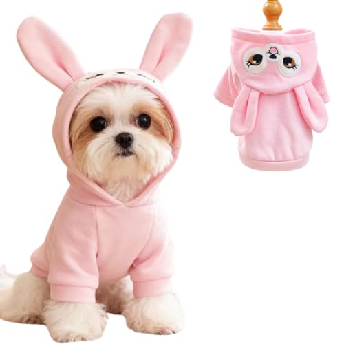 Pink Dog Sweater for Small Dogs Girl Boy Bunny Ears Puppy Hoodies Funny Dog Sweatshirt Coat Rabbit Outfit for Cats Pet Easter Costume for Pomeranian Chihuahua Yorkie (Pink, Large) - size: Large
