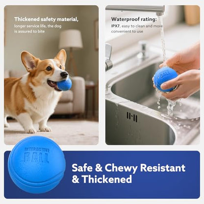 AIPERRO Interactive Dog Toys Ball, Smart Action Activated Rechargeable Pet Toy, TPU Material, IPX7 Waterproof Rating, Automatic Rotating/Bouncing/Moving, Suitable for Small/Medium Dogs-Blue - color: Blue