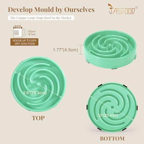 JASGOOD Slow Feeder Dogs Bowl for Medium Dogs,Anti-Gulping Pet Slower Food Feeding Bowls Stop Bloat,Preventing Choking Healthy Design Dogs Bowl, O-Pea Green - color: Mint Green