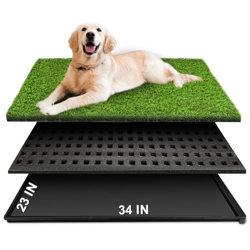 Dog Grass Pad with Tray, 34''X23'' Large Artificial Turf Grass Potty, Reusable Puppy Pee Pads for Dogs, Portable Dog Litter Box for Indoor/Outdoor Potty Training Toilet - size: Large