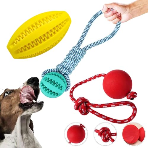 3 Pack Heavy Duty Dog Rope Toys for Breed Aggressive Chewers, Treat Balls and Dog Squeaky Toy for Puppies & Small Dogs