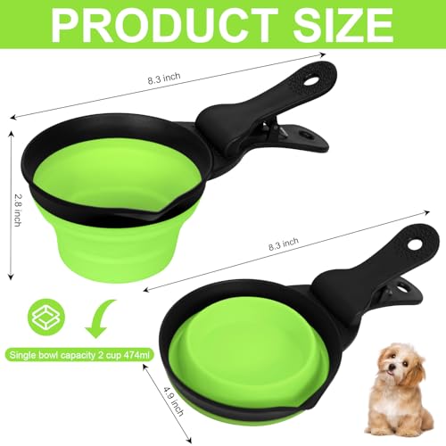 Collapsible Dog Food Scoop Foldable Pet Food Bag Clip 3 in 1 Multi-function Silicone Cat Food Measuring Cup Scoop Dog Food Scooper Pet Food Storage Clip (Green, 2 Cup Capacity(1 Pack)) - color: Green, size: 2 Cup Capacity(1 Pack)