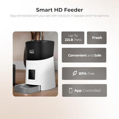 Penthouse Paws Smart HD Pet Feeder, 6L Dry Food Capacity, 1080p Camera, 2-Way Audio, Scheduled Meals, Backup Power, Easy to Clean, Anti-Jam Design for Cat & Dog, White/Stainless Steel - color: White with Steel Tray