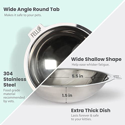 Felli Oblik Elevated Cat Bowl Removable Stainless Steel Wide Dish for Dry Wet Food Feeding & Dishwasher Clean, Slanted Whisker Fatigue Friendly Metal Plate (Classic, 0.5 Cups Shallow Dish) - color: Classic, size: 0.5 Cups Shallow Dish
