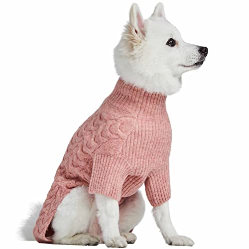 Blueberry Pet Classic Fuzzy Textured Knit Pullover Turtle-Neck Dog Sweater in Rainbow Pink, Back Length 14", Pack of 1 Clothes for Dogs - color: Rainbow Pink, Turtle-neck, size: 14 inch