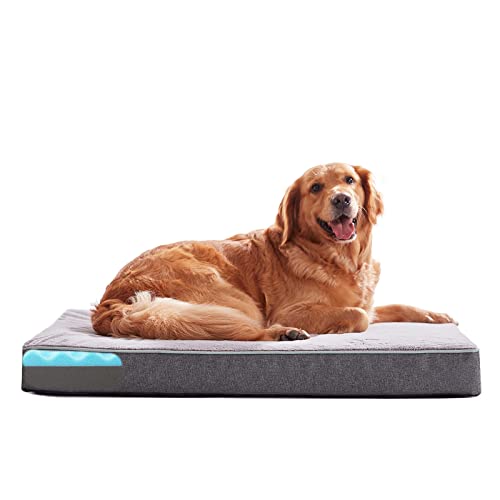 Orthopedic Memory Foam Dog Bed, Cooling Dog Beds Waterproof Pet Bed for Crate with Removable Washable Cover, L(35inch,65Lbs) - color: Purple Grey, size: Large-35"x 22" x 3"