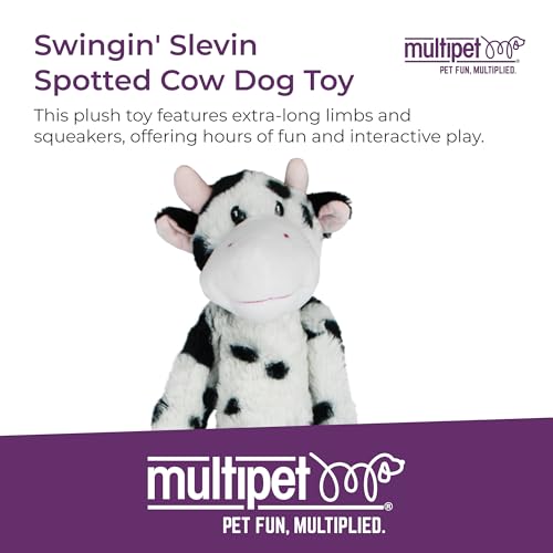 Multipet Swingin' Slevin Cow Dog Plush Toy - Squeaky Toys for All Dogs - Extra Soft Plush - Stuffed Animal for Cuddling & Playing - Cute (27”, White, 5 Squeakers) - size: 27", style: Cow