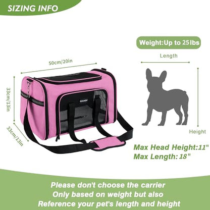 Soundy Large Cat Carrier Dog Carrier Under 25 Lbs,Collapsible Ventilated Portable Pet Bag with Soft Sided Breathable Mesh for Long Car Trips Maxi Load 2 Kittens or Small, Medium Dog (Large Pink) - color: Pink