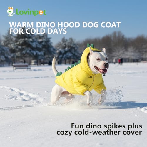 LovinPet Dog Warm Coat with Hood – Medium & Large Dinosaur Hoodie Winter Jacket for Cold Weather, Yellow & Green Coat for Large Dogs,XXL - size: XX-Large