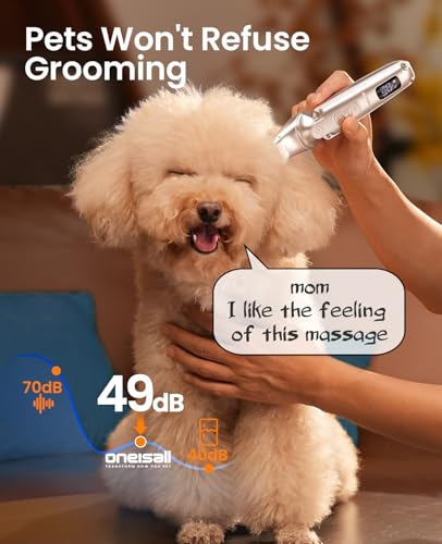 oneisall Small Dog Clippers and Paw Trimmer with Low Noise, 4 - in - 1 Cordless Dog Grooming Kit with 3 - Level Speed Clippers (7000 RPM) for Grooming Thick Hair, Waterproof Shaver for Dogs and Cats | 6000/6500/7000RPM, 3-Speed, 49dB, LED Display, IPX7 Wa
