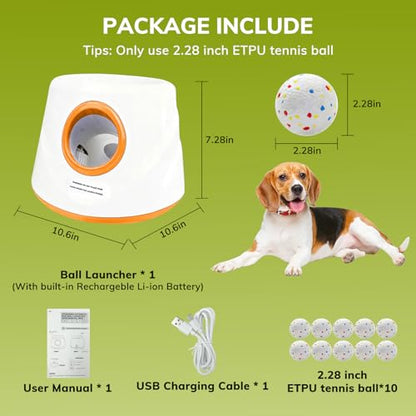 Automatic Dog Ball Launcher for Small/Medium Dogs - Small Silent Design, 3 Distance Settings (20ft/33ft/46ft), Rechargeable, 10 Durable 2.3" Balls Included (Dog Ball Launcher-Orange) - color: Dog Ball Launcher-Orange